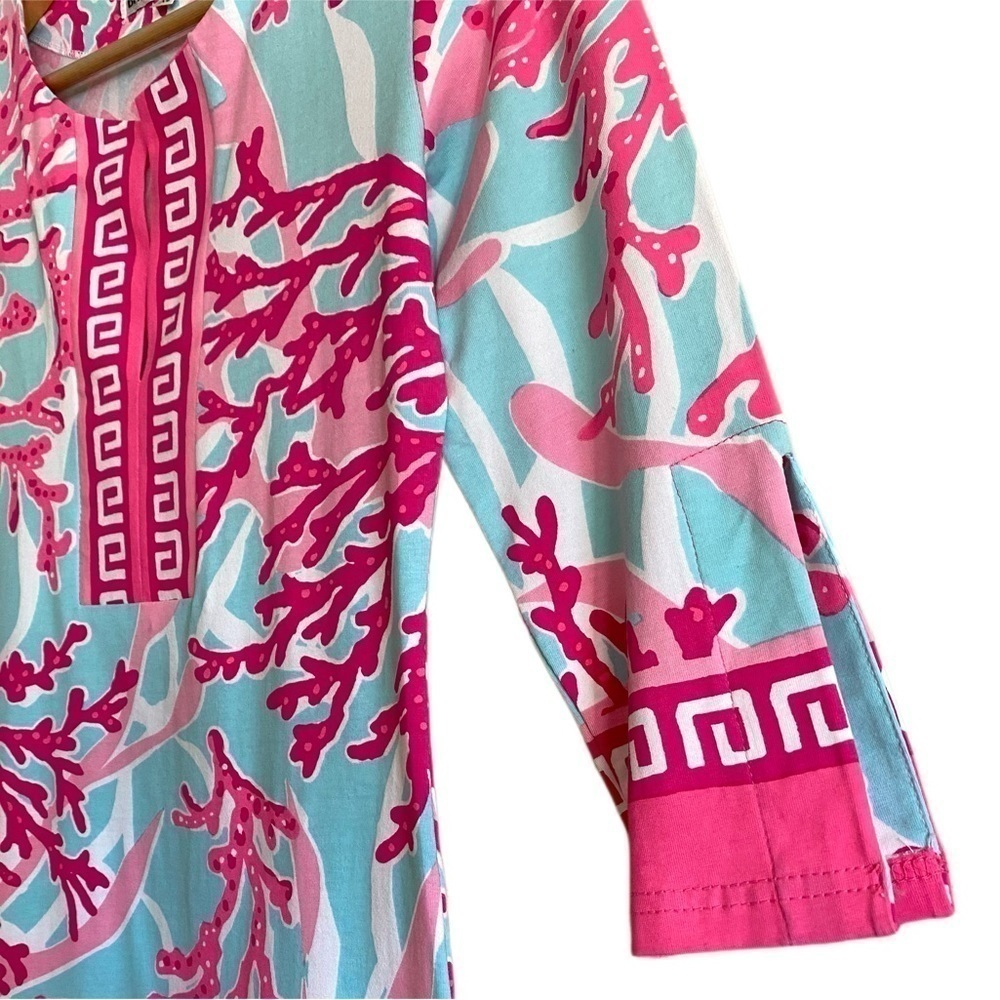 BARBARA GERWIT Vibrant Colorful Stretchy Coral Print Sheath Dress Size XS - Picture 4 of 7